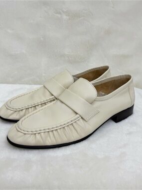 The Row Cream Leather Penny Loafers